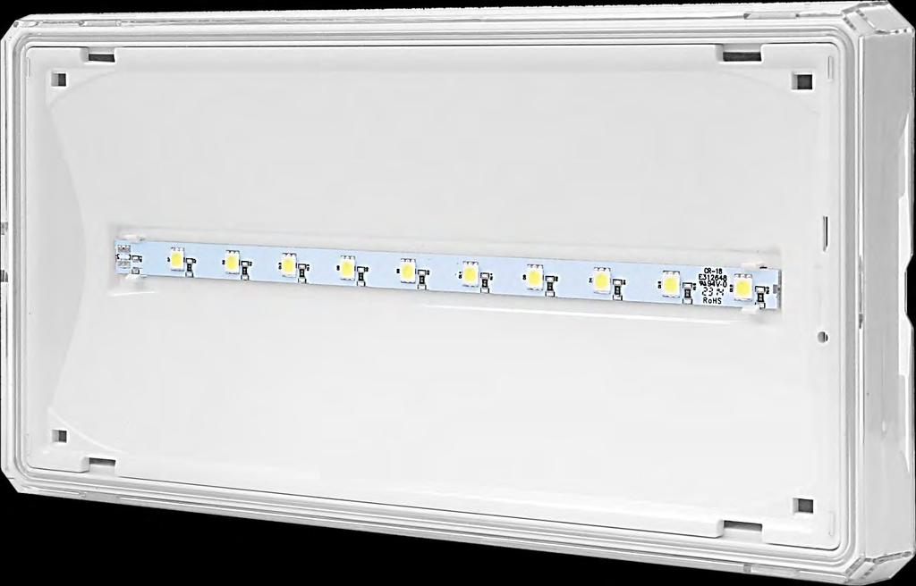 FAMILY OF EMERGENCY LIGHTING LUMINAIRES - EXIT TECHNICAL DATA: MATERIAL: white polycarbonate body transparent polycarbonate cover MOUNTING: surface (wall, ceiling) optionally recessed (wall, ceiling)