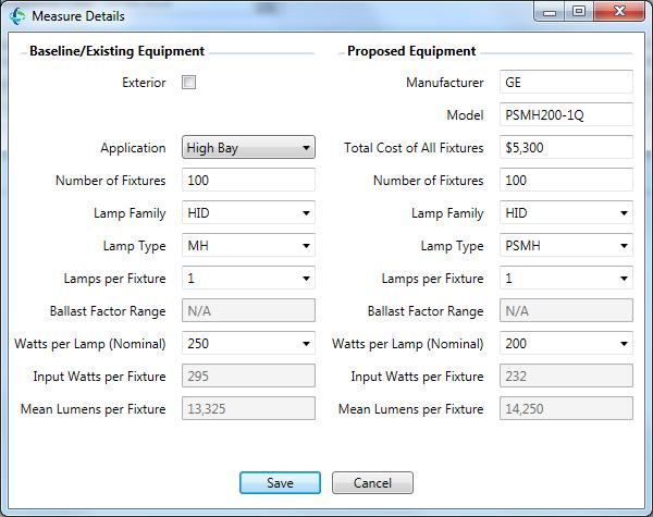Table 5 Measure Detail Inputs Input Name Exterior Space Type Total Baseline Cost Area Served (sq. ft.