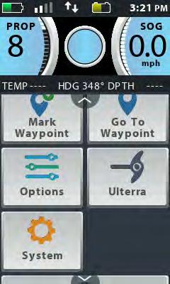 3 Ulterra TEMP 99 F BRG 359 DPTH 9999 km Mark Select the button using either your finger or by pressing the Ok button to open the Menu.