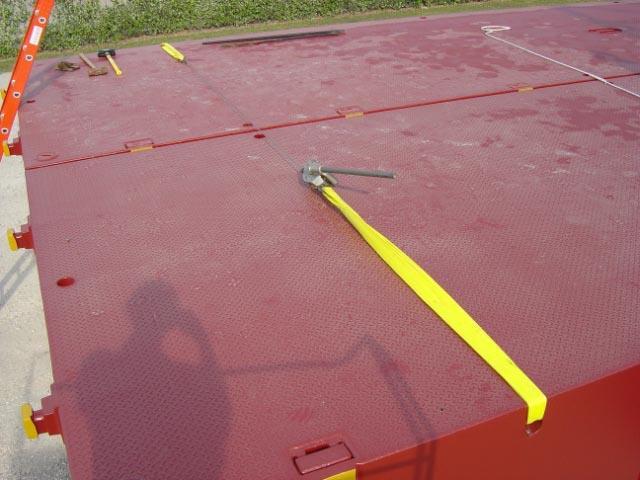 Note: The use of multiple hand lines and/or small come-a-long installed across the deck of the two rows may be necessary to overcome friction
