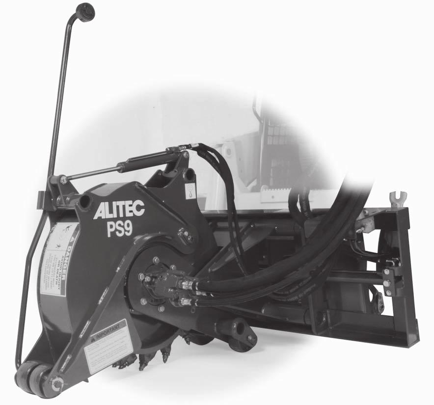 ALITEC SKID STEER ATTACHMENTS PAVEMENT SAWS PS-SERIES PAVEMENT SAWS 9-inch cutting depth Hydraulic side-shift up to 22 inches Manual depth control Hydraulic hoses included Pick removal tool Powder