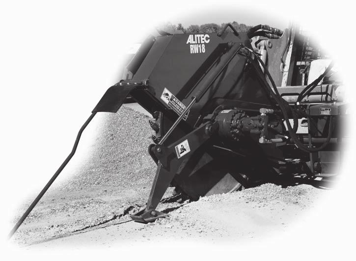 ALITEC SKID STEER ATTACHMENTS ROCK WHEELS Electro-hydraulic controls: depth and sideshift Hydraulic side-shift up to 22 inches Hydraulic depth adjustment Universal quick-attach brackets (per SAE