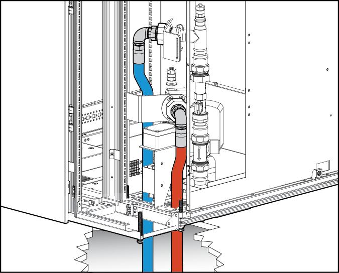 For more information, see "Attaching the main hoses to the MCS-200/100 through an opening in the raised floor (on page 31).