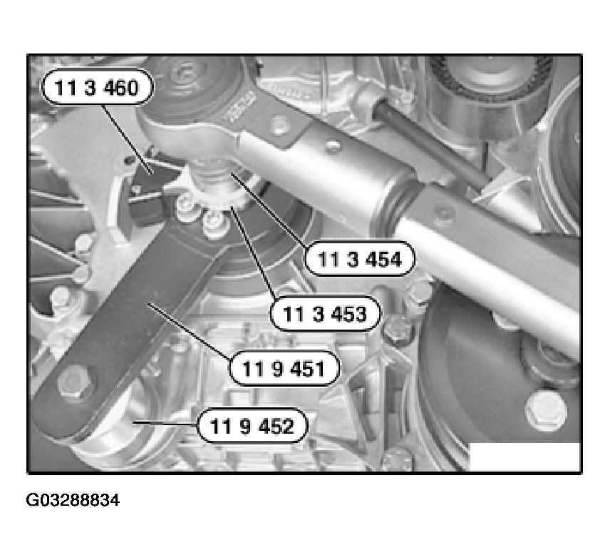 Tightening torque 11 23 2AZ. Refer to ENGINE - TIGHTENING TORQUES. Installation: Fit special tool 11 3 460 on special tool 11 9 451. Fig.