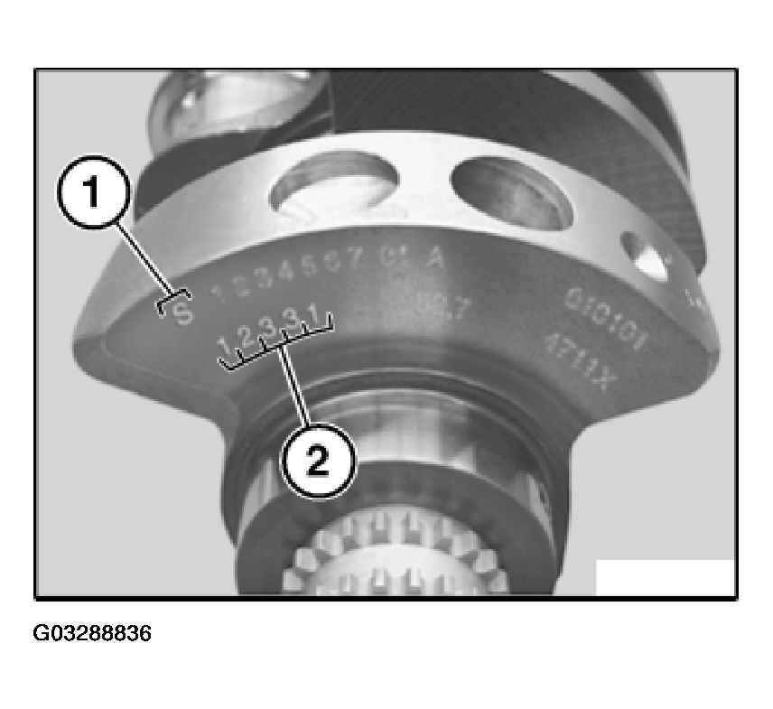 112110 (piston removed) IMPORTANT: Note grinding stages on crankshaft. Refer to ENGINE - TECHNICAL DATA. The letter (1) denotes the crankshaft construction stage. Fig.