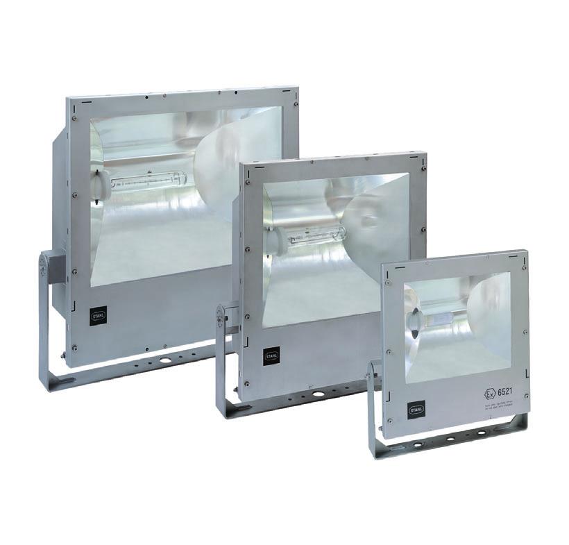 > The enclosure made of stainless steel V4A, V2A or powder coated sheet steel is available > Broad or narrow beam reflectors and/or asymmetrical lamp fitting > Series 6521/3 explosion protected