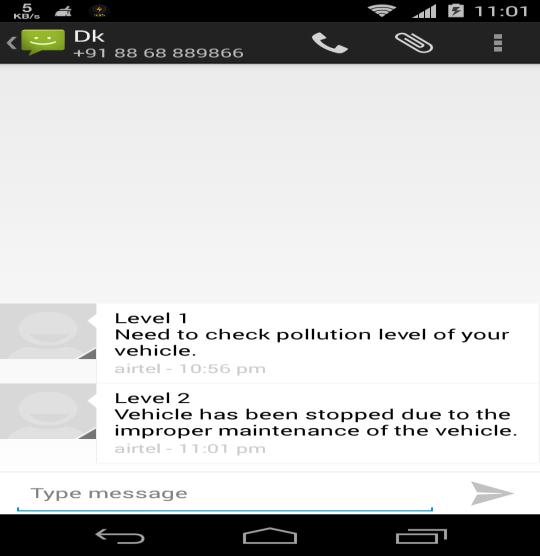At level 1 the notification will send to the owner that the emission level of the vehicle is increasing so there is a need to check your vehicle s pollution level as soon as possible