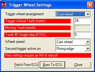 - Skip Pulses can remain at 3. - If you have wired TSEL to VROUTINV, then set Ignition Input Capture to Falling Edge.