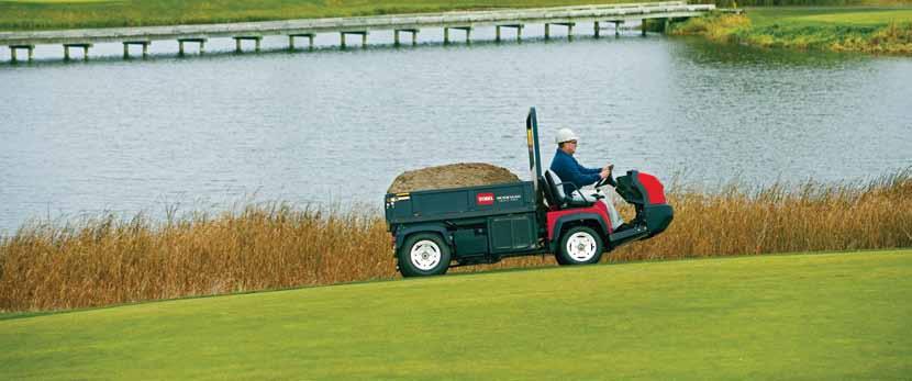 No slips. No slides. Workman HD Series The Workman is available with an on-demand four-wheel drive system that delivers surefooted traction in forward and reverse, without damaging your turf.