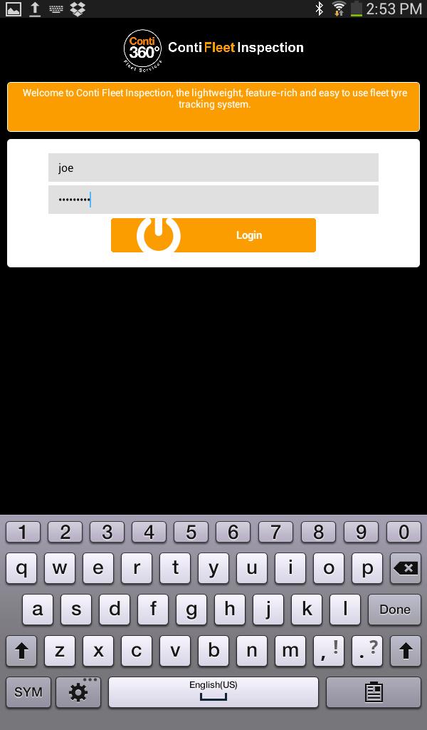 2. Enter your username and password into the device. You will need an internet connection to log in.
