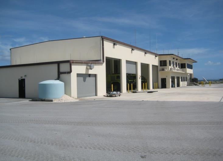 ARFF Facility Majuro s Multipurpose ARFF / AFIS Facility was built back in 2010- The building holds : First Floor Level 4 Recue bays equipped with bunker gear storage lockers 2 Vehicular Bays 1 water