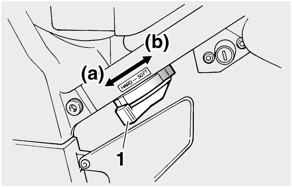 INSTRUMENT AND CONTROL FUNCTIONS EAU14911 Adjusting the shock absorber assembly This shock absorber assembly is equipped with a spring preload adjusting lever and a rebound damping force adjusting
