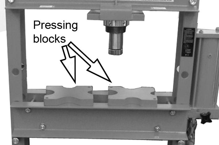 POSITIONING THE PRESSING BLOCKS The pressing blocks can be placed on the bed to suit the work. Check all parts are secure and correctly aligned before using the press. OPERATION 1.