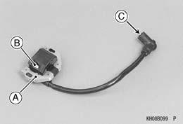 Ignition System Ignition Coil Inspection Remove the ignition coil (see Ignition Coil Removal). Measure the winding resistance as follows. Set the hand tester to the R 1 kω range.