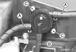Fuel Pump Removal Remove: Fuel Tubes [A] Pulse Tube [B] Screws [C] Fuel Pump [D] Fuel Pump Installation Connect the fuel tubes [A] and pulse tube [B] fully.