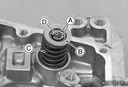 To remove the collets [A], push down the valve retainer [B] with suitable tool and remove the collets.