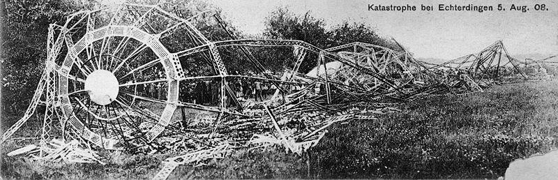 A Zeppelin crashing in flames The Remains of a crashed Zeppelin After the war, airships continued to be made and used, especially for