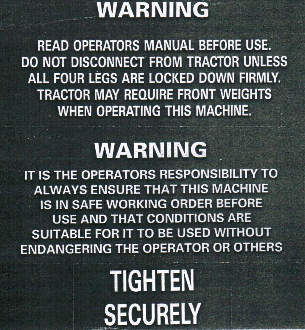 Warning Decals The following decals are affixed to your Double-Quick which must be