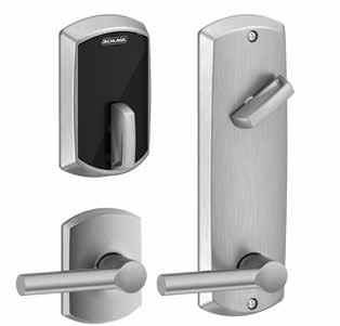 Multi-family Schlage Cotrol Smart Itercoect Locks FE410 with Greewich trim with Broadway Lever STANDARD FEATURES Keyless, o cylider desig 100% bump ad pick-proof Moder credetials smart credetial