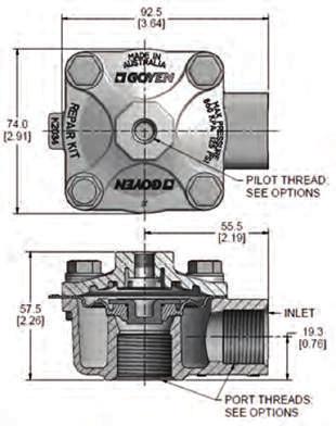 RCAC20T4 - REVERSE PULSE JET VALVES CONSTRUCTION MAINTENANCE DIMENSIONS IN MM (AND INCHES) Body: Aluminium (diecast) Screws: 304 Stainless steel Diaphragm: Proprietary highperformance engineering