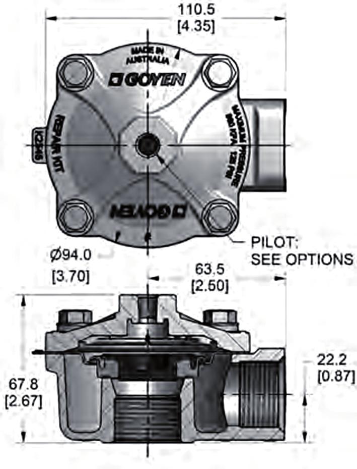 RCAC25T4 - REVERSE PULSE JET VALVES CONSTRUCTION MAINTENANCE DIMENSIONS IN MM (AND INCHES) Body: Aluminium (diecast) Screws: 304 Stainless steel Diaphragm: Proprietary highperformance engineering