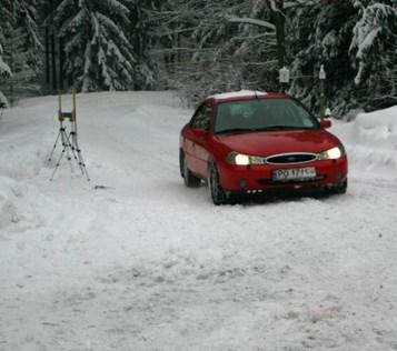 tyres and a car additionally equipped with anti-skid chains on a snow-covered surface. The influence of the traction control system (TCS) on car acceleration has also been studied.