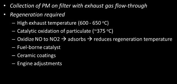 Diesel Particulate Filter (DPF) Collection of PM on filter with exhaust gas flow-through