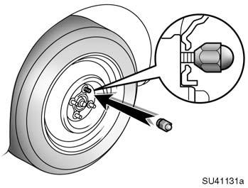 04 05.18 Reinstalling wheel nuts Lowering your vehicle SU41131a 7. Reinstall all the wheel nuts finger tight. Reinstall the wheel nuts (tapered end inward) and tighten them as much as you can by hand.