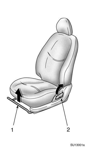 04 05.28 Adjusting front seats SU13001a 1. SEAT POSITION ADJUSTING LEVER Hold the center of the lever and pull it up.