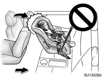 04 05.28 SU13226d Do not put a child restraint system on the rear seat if it interferes with the lock mechanism of the front seats.