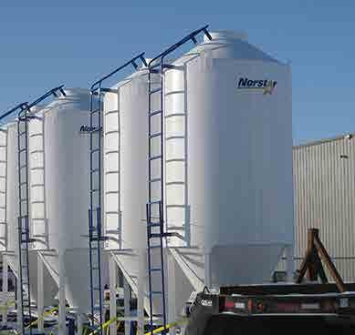 Norstar offers feed bins ranging from 6 to 10 in diameter, with capacities of up to 2,265 bushels (55 MT).