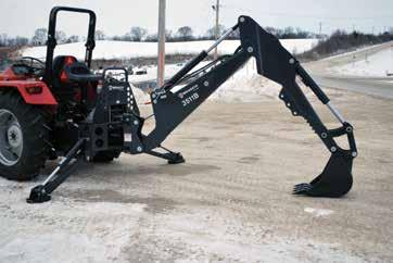 Fits compact tractors with 3 point-cat II hitch 133 max digging depth 4,768 lbs max digging force Fold down stabilizers 12-38 buckets available Specifications 3511B Transport A.