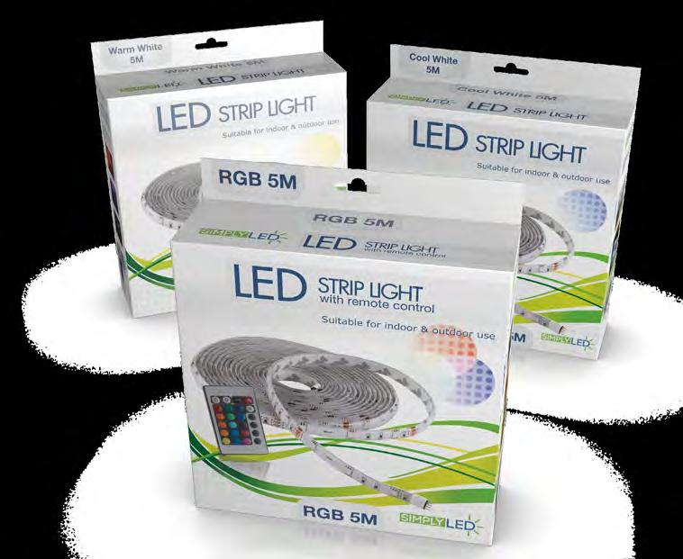 LED Strip Light n 5 metre length n Suitable for indoor or outdoor use n Self-Adhesive backing tape n Available in WARM WHITE, COOL WHITE or colour changing RGB version with remote control Lifetime