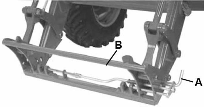 To prepare the loader for attachment, pull and rotate handle to open latch (A). 2.