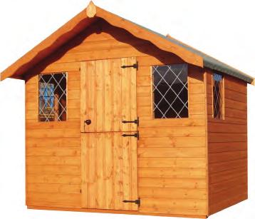 / 66 Ridge height 6ft - 2605mm / 102 Ridge height 8ft - 2980mm / 117 Ridge height 10ft 3355mm / 132 Door size 5ft double doors barn style with 22mm tongue & grooved cladding Fixed Georgian window