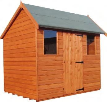 sheds Hipex Fully tongued and grooved construction Door can be positioned on front or either end wall Ledged and braced door Lock and key Sizes from 2.44m x 1.83m (8 x 6 ) up to 3.66m x 2.