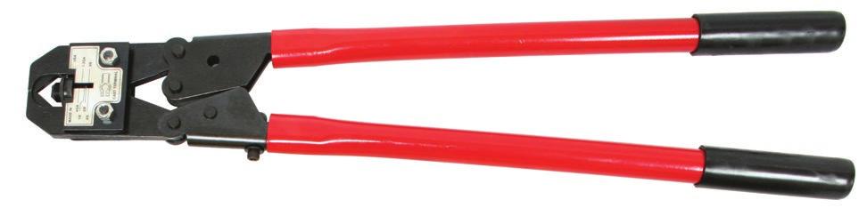Extra long handles with ratchet action, this tool crimps wire sizes 12GA to 4GA Approximate length: 13 3/4" (349.