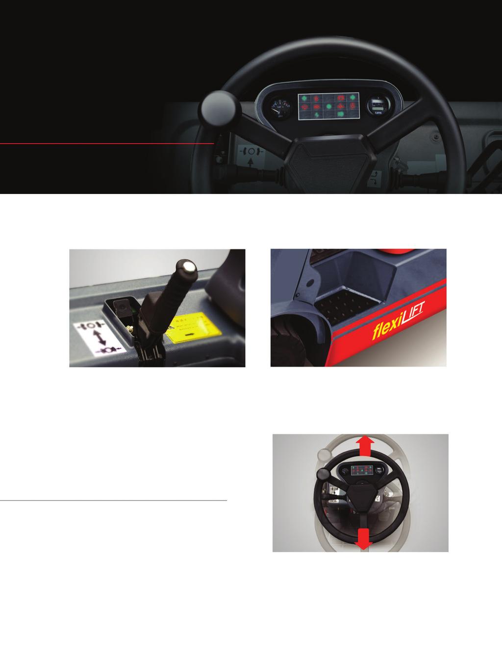 Steering wheel with assist knob The steering wheel improves vehicle manoeuvrability while simplifying operator entry and exit to the cab.