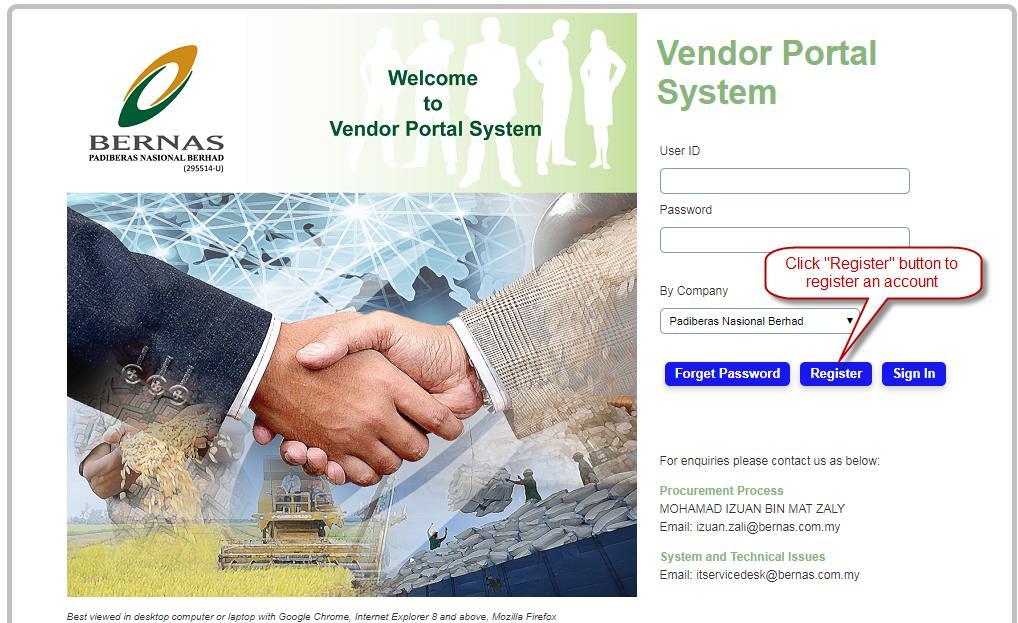 1. VENDOR REGISTRATION a) VENDOR HOMEPAGE This is the link for the vendor registration and vendor login: