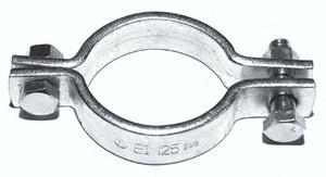 EI 125 Standard 2-Bolt Pipe Clamp Material : Application : Ordering : Approvals : Zinc Plated Carbon Steel Sizes 1/2 thru 36. Also available in in 304 & 316 L Stainless Steel and Galvanized as well.