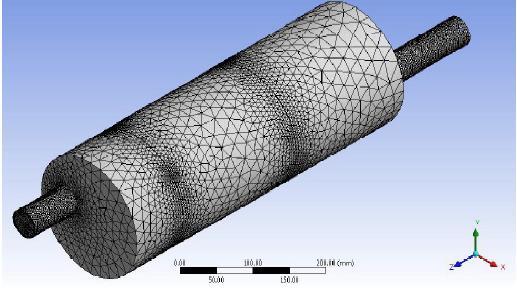 Flow Field Analysis For flow analysis of the muffler, present muffler was drawn via a 3D CAD program. This 3D muffler model was meshed using Ansys Workbench with Tetrahedral elements.