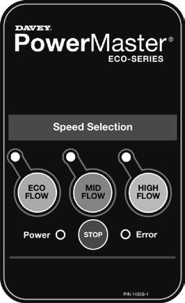 Low Energy Operation: Your PowerMaster ECO Series pump has 3 speed settings which are also programmable: 1. Eco Flow Lowest Speed 2. Mid Flow Medium Speed 3.