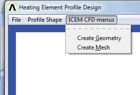 7 ICEM CFD MENUS creating geometry and mesh generation With Pull-Down menu option of HEPD-GUI, finalized profile shape is drawn and