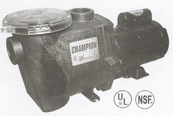 The Champion In-Ground Pool Pump- Standard Efficiency- Maximum Rated Part No. Description Volts H.P. Price Champs-107 1 Speed- 2 intake and discharge 115/230.75 580.