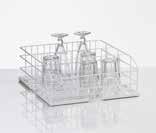 Glass racks Glass racks made of plastic coated wire Glass racks Size S Clear row dimensions / compartment size Without rows 400 x 400 x 150 55 01 268 3 rows 120 400 x 400 x 155 85 000 471 Dividing