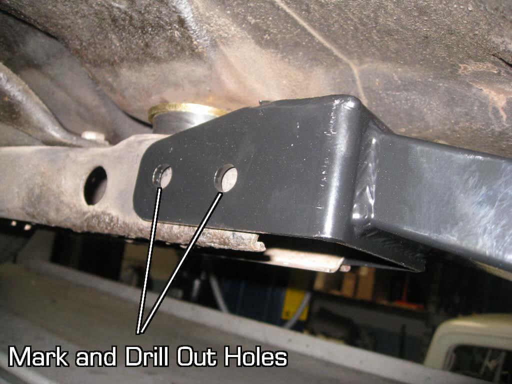 Drill Holes & Install Bolts On the front end of the subframe connector, mark the center of each hole and drill a hole through the