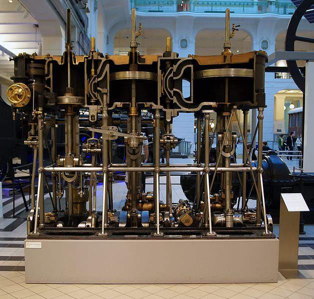 From history: Compound Engine Divide the expansion in three cylinders with same force,