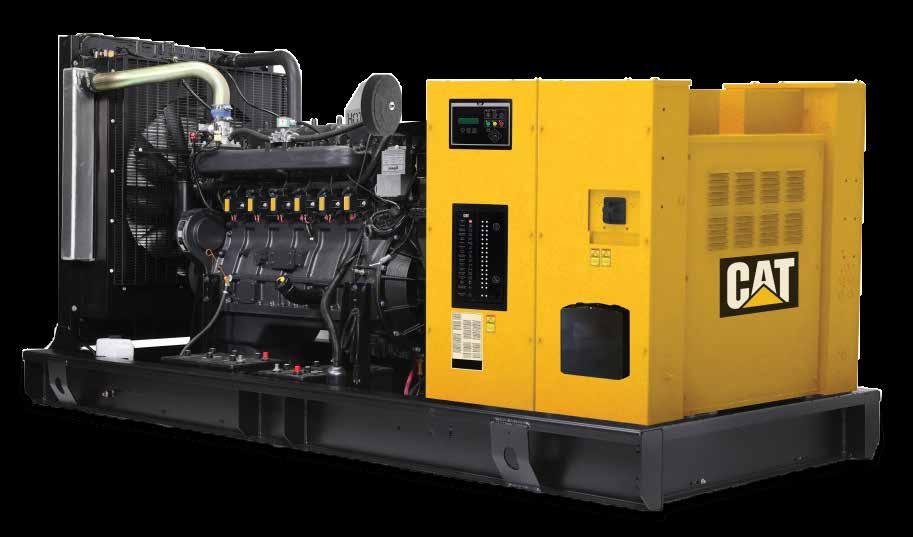 ENGINE SYSTEM Features include Cat air filter (dry, disposable), radiator outlet duct adapter, oil filters, flexible exhaust connection (open gensets), and