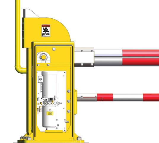 n Double acting hydraulic system opens barrier arm to full 90 vertical and allows hydraulic locking in closed position which eliminates the need for