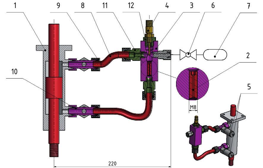 A Study of Hydraulic Resistance of Viscous Bypass Gap in Magnetorheological Damper 1201 available hydraulic cylinder (1), hydraulic fittings (8, 9, 10, 11, 12) and block (3).